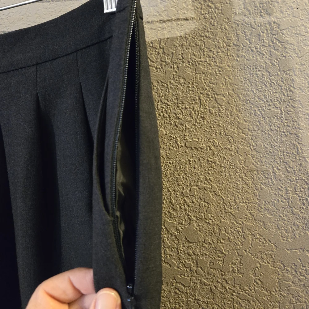 Ann Taylor Petite Womens Dark Gray Lined Pleated Skirt Tie Belt Pockets Size 4P